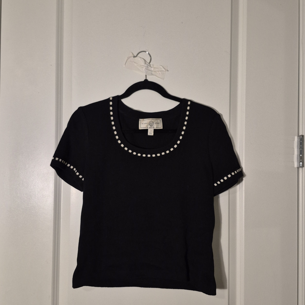 St. John Collection Black Studded Short Sleeve Top